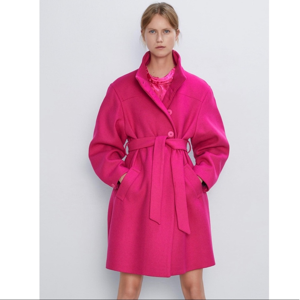 **SOLD** ZARA Belted Coat With High Collar